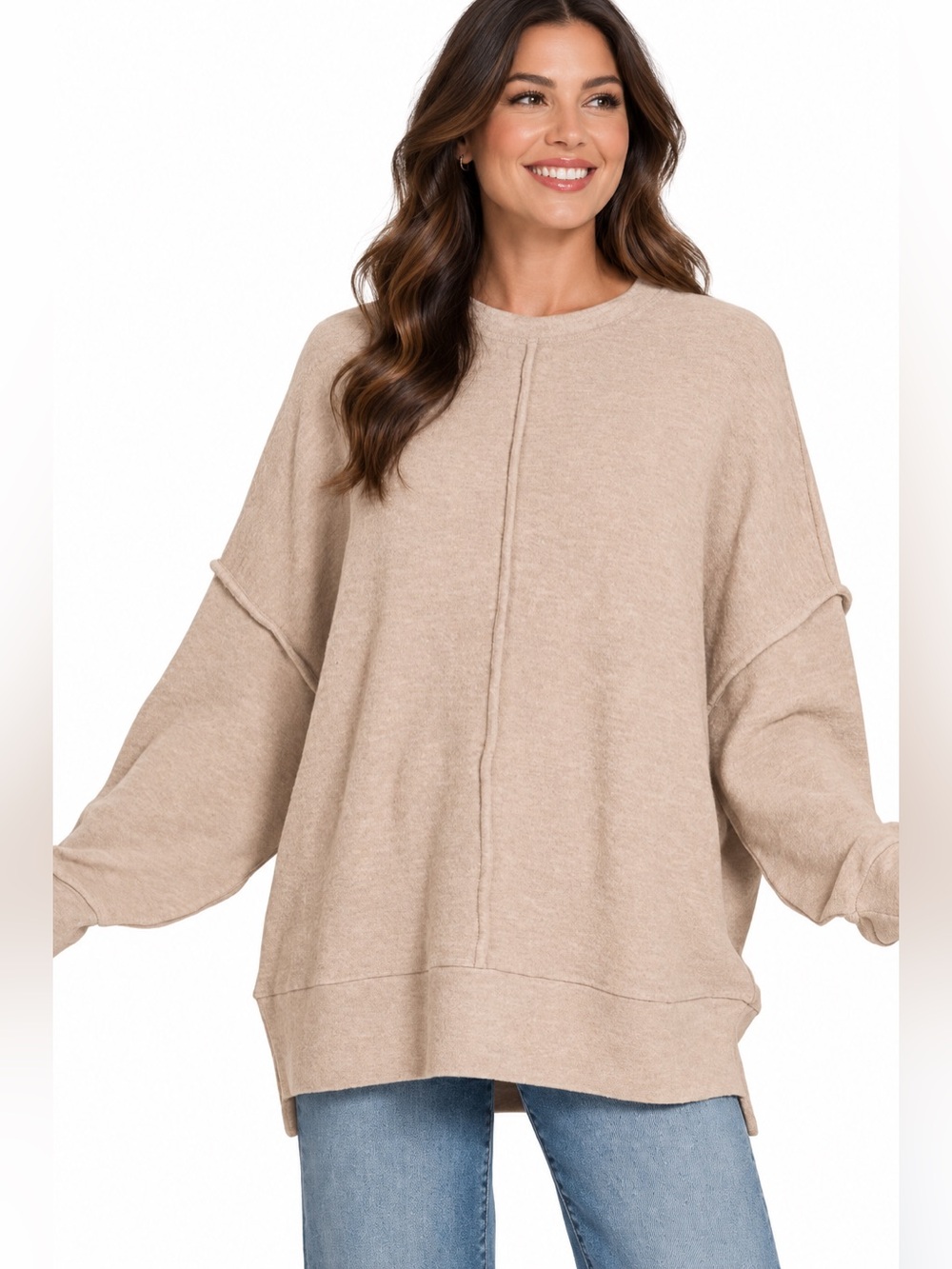 Zenana Ash Mocha Brushed Mélange Oversized Sweater